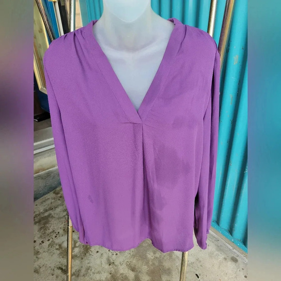 Shein Classi Purple Shirt V-neck Blouson Solid Top Long Sleeves  XL - Picture 8 of 10